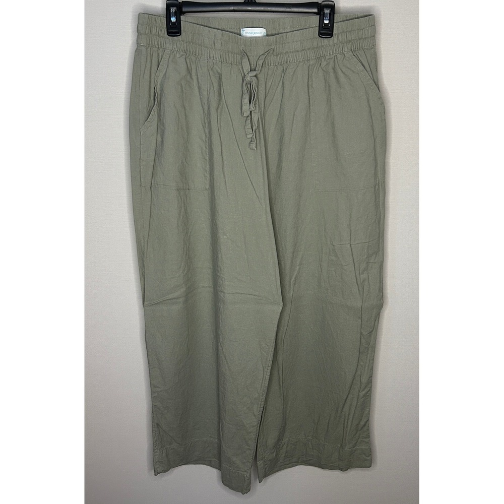 Cynthia Rowley Linen Blend Pants Sage Green Wide Leg Cropped Stretch Women 1X